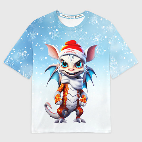 Мужская футболка оверсайз Забавный новогодний дракончик / 3D-принт – фото 1