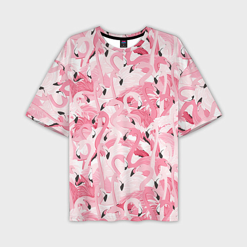 Мужская футболка оверсайз Стая розовых фламинго / 3D-принт – фото 1