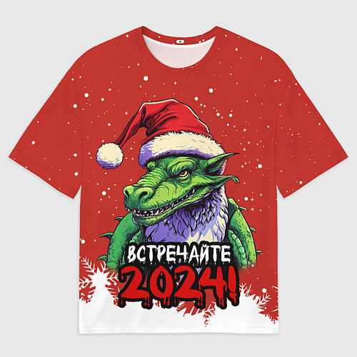 Мужская футболка оверсайз Встречайте 2024 год зеленого дракона / 3D-принт – фото 1