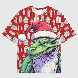 Мужская футболка оверсайз Большой зеленый новогодний дракон