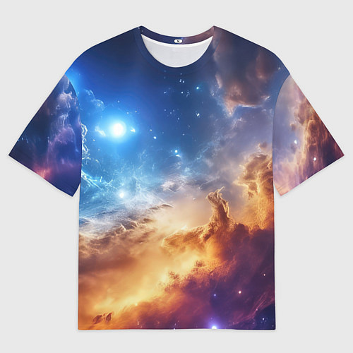 Мужская футболка оверсайз Оранжевая небула космос / 3D-принт – фото 1