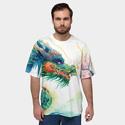 Футболка оверсайз мужская Japanese dragon - watercolor art, цвет: 3D-принт — фото 2