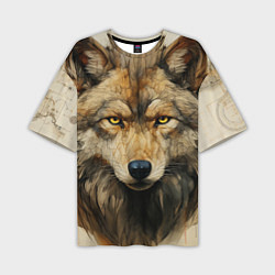 Мужская футболка оверсайз Волк в стиле диаграмм Давинчи