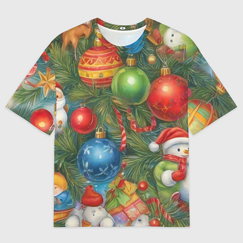 Мужская футболка оверсайз Новогодний принт на елке / 3D-принт – фото 1