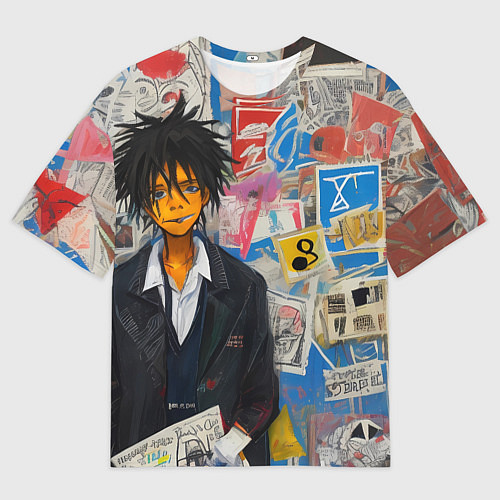 Мужская футболка оверсайз Аниме пацан на фоне стены / 3D-принт – фото 1