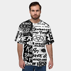 Футболка оверсайз мужская Логотипы лучших групп черно белый, цвет: 3D-принт — фото 2