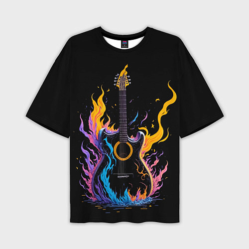 Мужская футболка оверсайз Гитара в неоновом огне / 3D-принт – фото 1