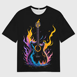 Мужская футболка оверсайз Гитара в неоновом огне