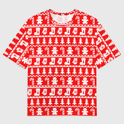 Футболка оверсайз мужская Новогодний узор с пряничными человечками и елками, цвет: 3D-принт