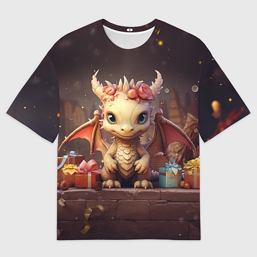 Мужская футболка оверсайз Праздничный новогодний дракон / 3D-принт – фото 1