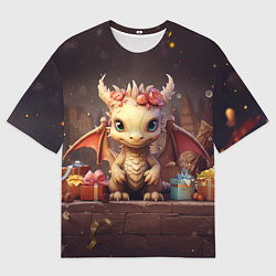Мужская футболка оверсайз Праздничный новогодний дракон