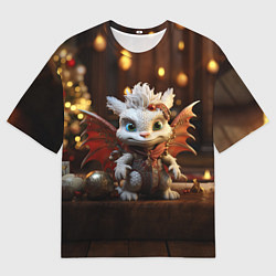 Мужская футболка оверсайз Белый новогодний дракон