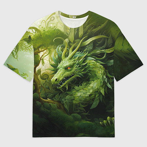 Мужская футболка оверсайз Зеленый травяной дракон / 3D-принт – фото 1