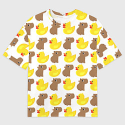 Футболка оверсайз мужская Капибара с желтой уткой, цвет: 3D-принт
