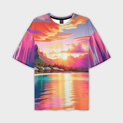 Мужская футболка оверсайз Закат на острове Бора Бора
