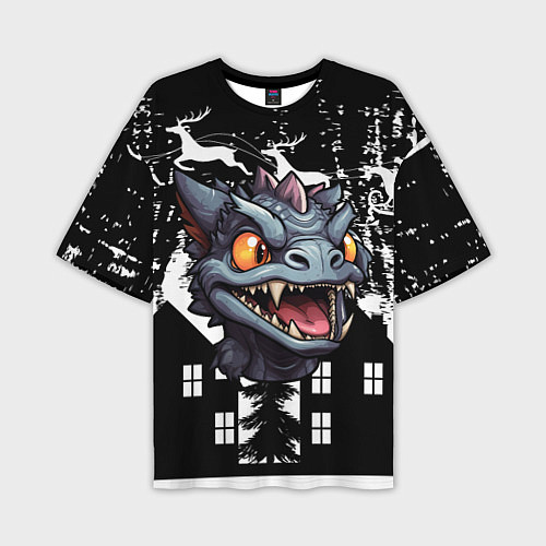 Мужская футболка оверсайз Злой дракон на черном фоне / 3D-принт – фото 1
