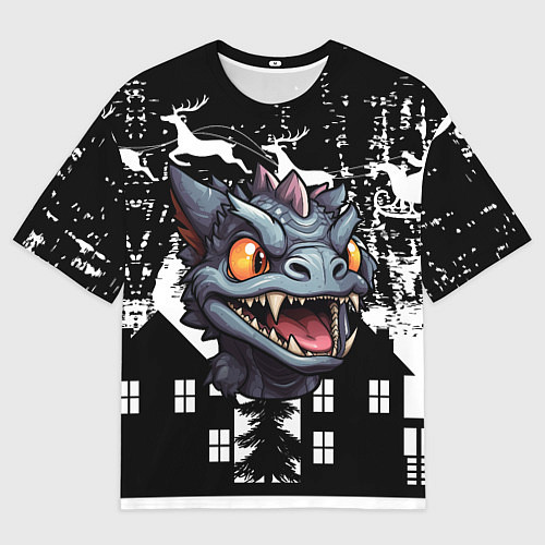 Мужская футболка оверсайз Злой дракон на черном фоне / 3D-принт – фото 1