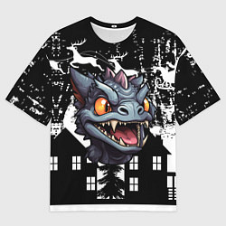 Мужская футболка оверсайз Злой дракон на черном фоне