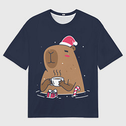 Футболка оверсайз мужская Новогодняя капибара - 2024, цвет: 3D-принт