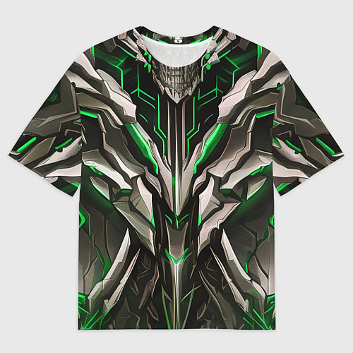 Мужская футболка оверсайз Зелёная кибер броня модерн / 3D-принт – фото 1