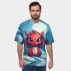 Футболка оверсайз мужская Злой красный дракоша, цвет: 3D-принт — фото 2