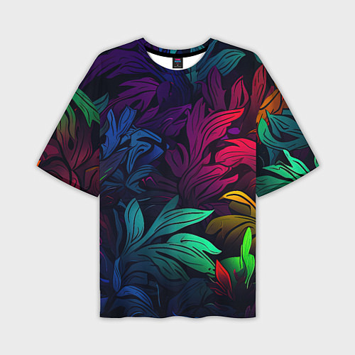 Мужская футболка оверсайз Яркие абстрактные листья / 3D-принт – фото 1