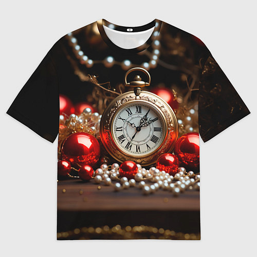 Мужская футболка оверсайз Новогодние часы / 3D-принт – фото 1