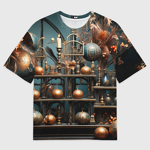 Мужская футболка оверсайз Новогодняя полка / 3D-принт – фото 1