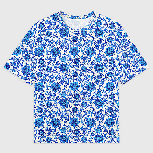 Мужская футболка оверсайз Гжель классика / 3D-принт – фото 1