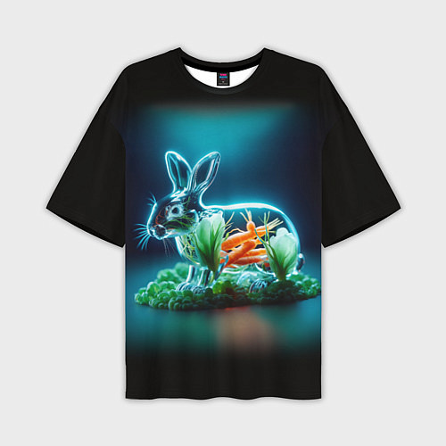 Мужская футболка оверсайз Прозрачный стеклянный кролик с овощами / 3D-принт – фото 1