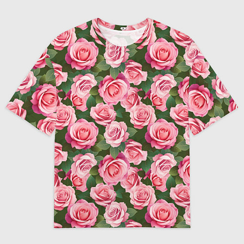 Мужская футболка оверсайз Розовые розы паттерн / 3D-принт – фото 1