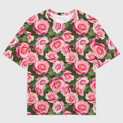 Мужская футболка оверсайз Розовые розы паттерн