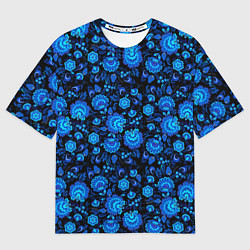 Футболка оверсайз мужская Новогодняя гжельская роспись чёрный фон, цвет: 3D-принт