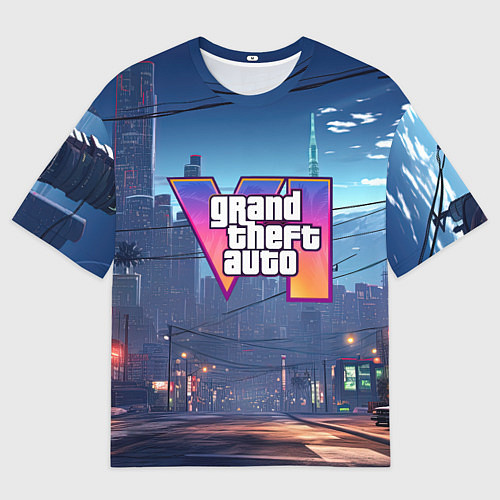 Мужская футболка оверсайз GTA 6 ночной город / 3D-принт – фото 1