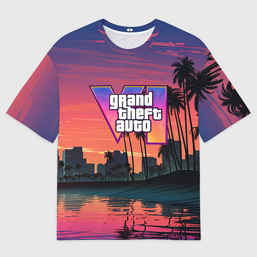 Мужская футболка оверсайз GTA 6 лого на фоне заката / 3D-принт – фото 1