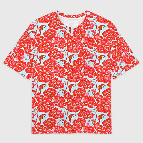 Мужская футболка оверсайз Красная гжель / 3D-принт – фото 1