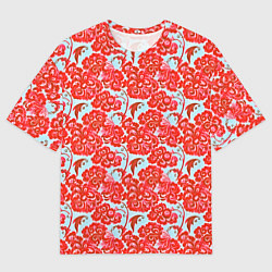 Мужская футболка оверсайз Красная гжель