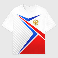 Футболка оверсайз мужская Герб РФ - классические цвета флага, цвет: 3D-принт