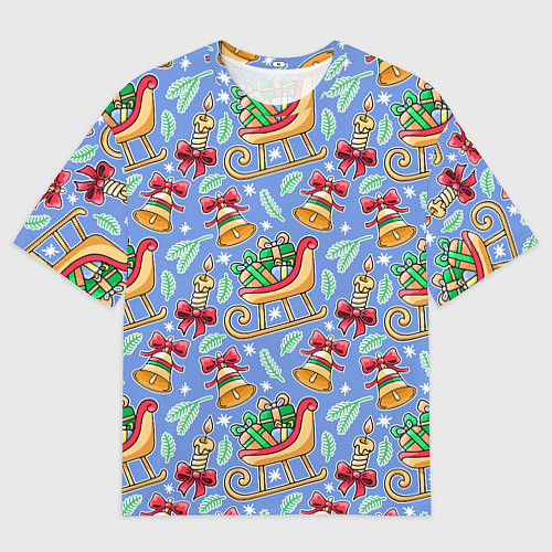Мужская футболка оверсайз Новогодний праздничный узор / 3D-принт – фото 1