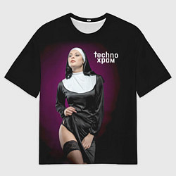 Мужская футболка оверсайз Techno храм монашка в чулках