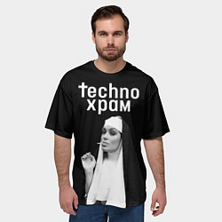 Футболка оверсайз мужская Techno храм монашка курит, цвет: 3D-принт — фото 2