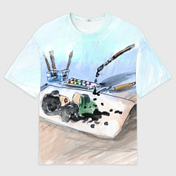 Мужская футболка оверсайз Капли и портрет тушью