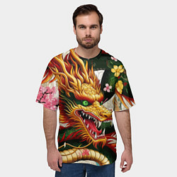Футболка оверсайз мужская Морда японского дракона - ирезуми, цвет: 3D-принт — фото 2