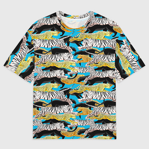 Мужская футболка оверсайз Прыжок диких кошек / 3D-принт – фото 1