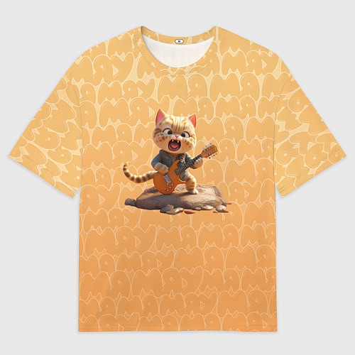Мужская футболка оверсайз Рыжий кот с гитарой / 3D-принт – фото 1