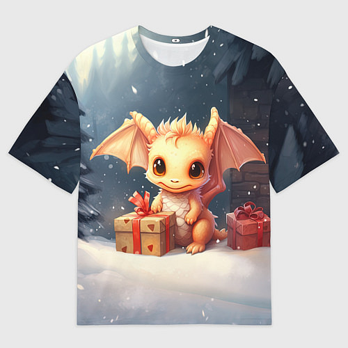 Мужская футболка оверсайз Дракон тайный повелитель елок / 3D-принт – фото 1