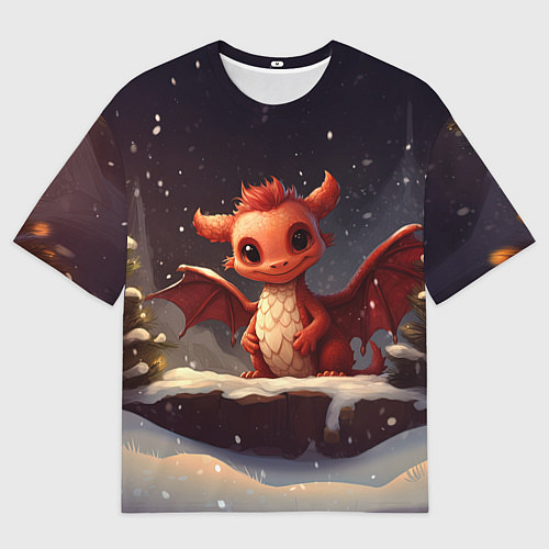 Мужская футболка оверсайз Дракон ветрокрылый огневик / 3D-принт – фото 1