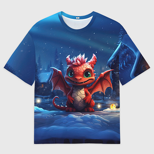 Мужская футболка оверсайз Красный маленький дракон / 3D-принт – фото 1