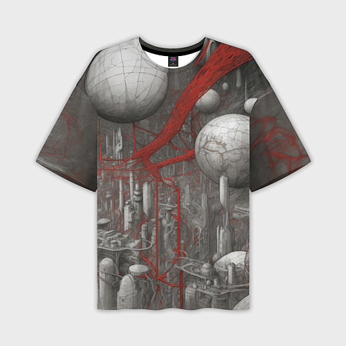 Мужская футболка оверсайз Биотехнический городской пейзаж / 3D-принт – фото 1