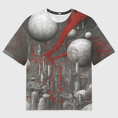 Мужская футболка оверсайз Биотехнический городской пейзаж / 3D-принт – фото 1